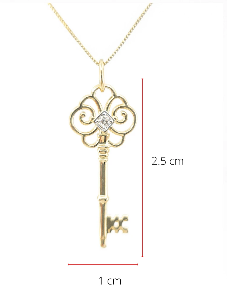 10K Yellow Gold 0.02cttw Canadian Diamond Key Necklace, 18”
