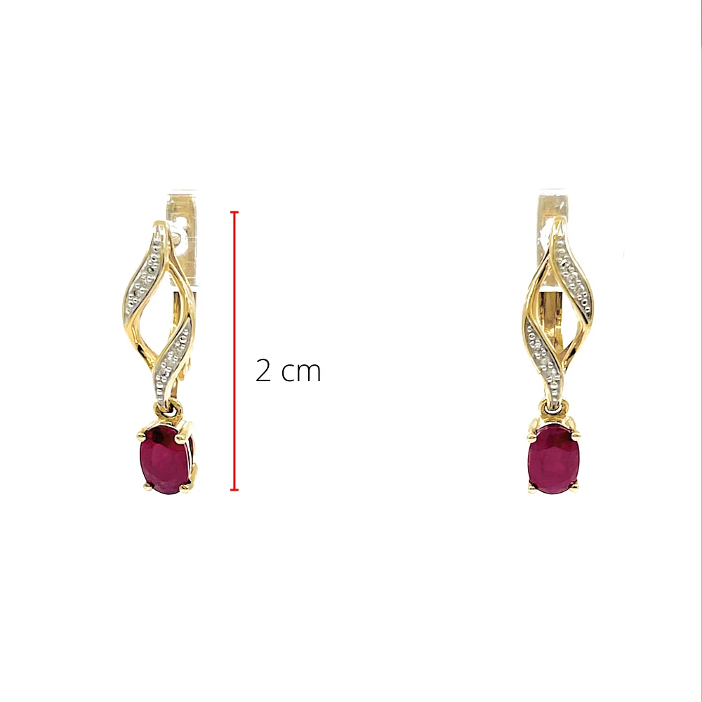 10K Yellow Gold Ruby & Diamond Earrings