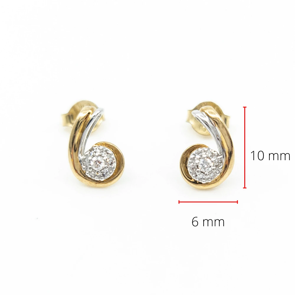 10K Two Tone Yellow and White Gold Diamond Earring