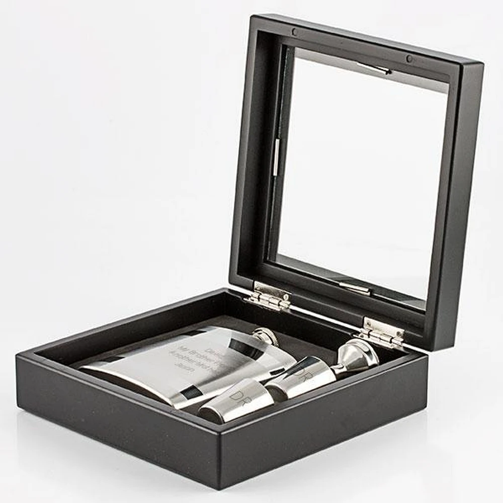 Black Glass Flask Gift Set