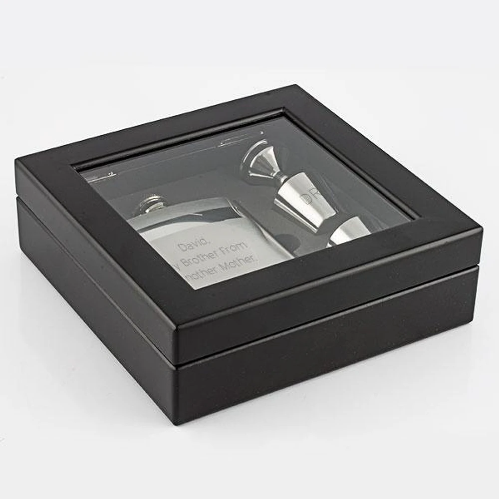 Black Glass Flask Gift Set