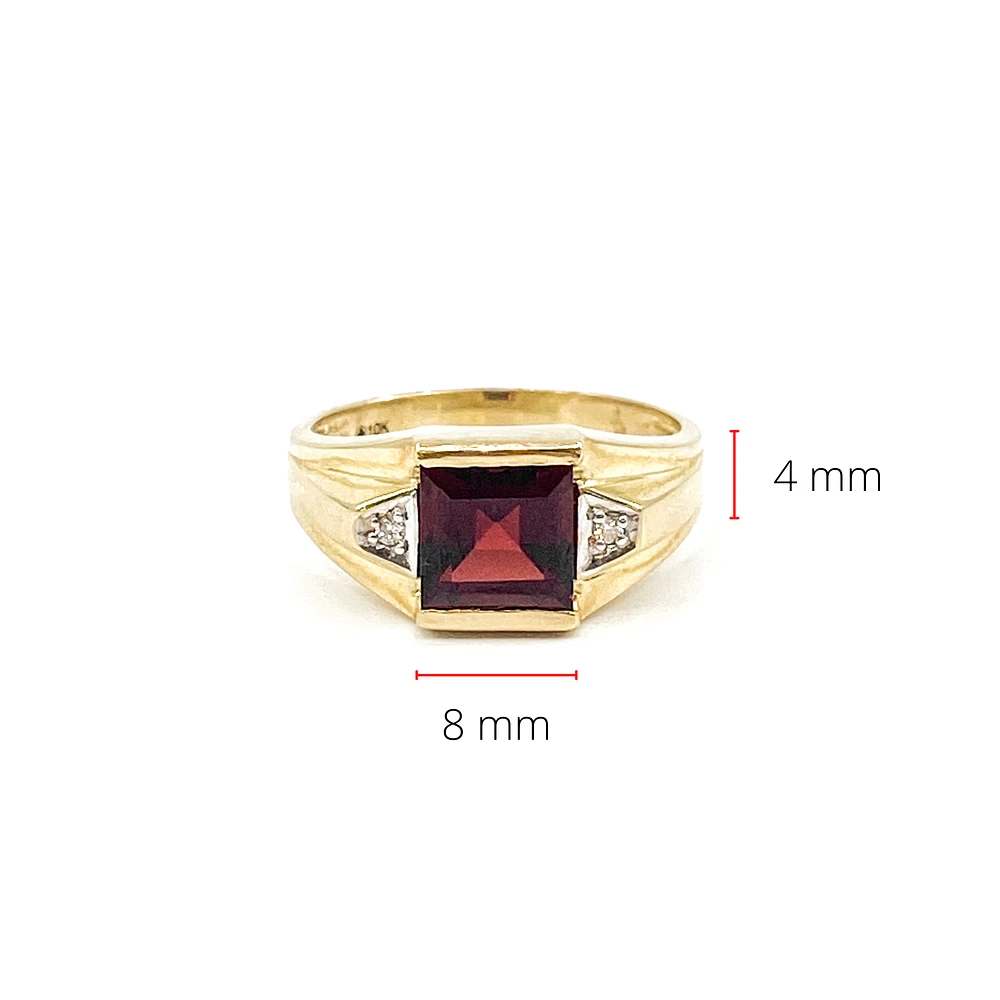 10K Yellow Gold 3.0cttw Genuine Garnet & 0.03cttw Diamond Gents Ring, 10 - /
