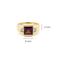 10K Yellow Gold 3.0cttw Genuine Garnet & 0.03cttw Diamond Gents Ring, 10 - /