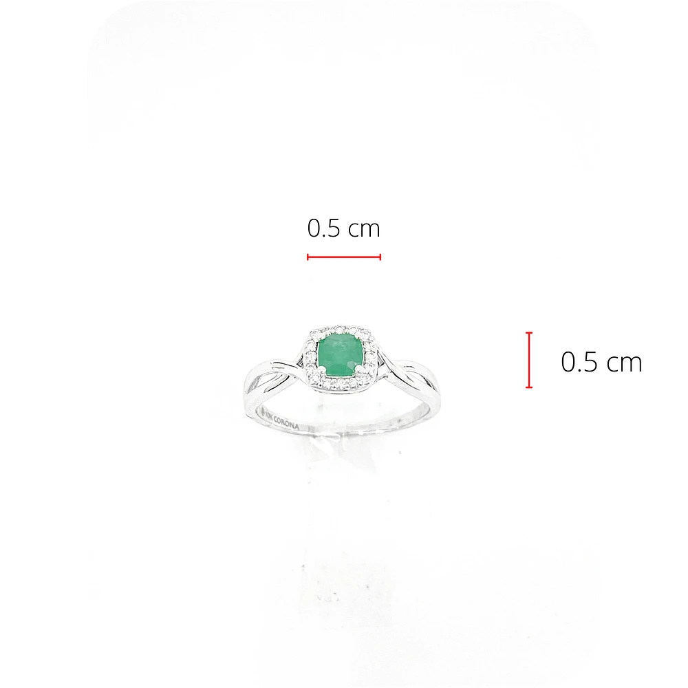 10K White Gold 0.30cttw Genuine Emerald and 0.07cttw Diamond Ring, 6.5