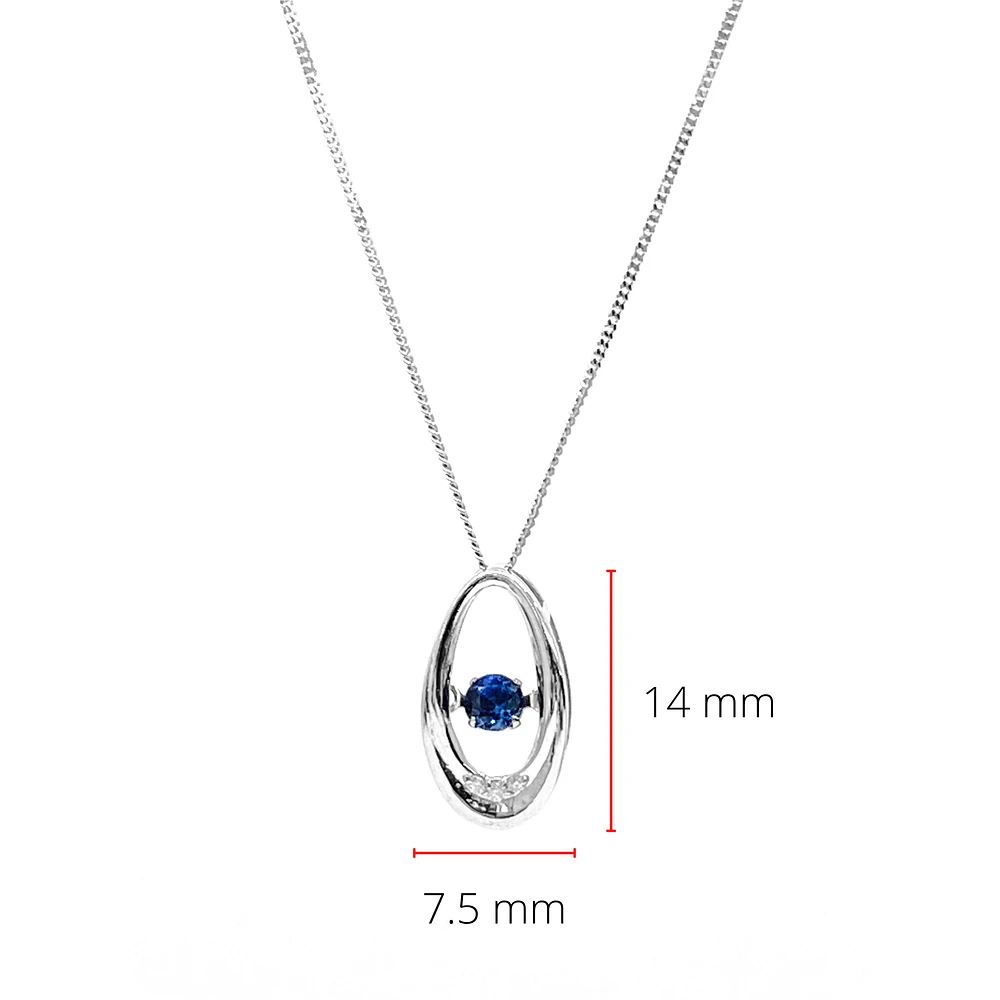 10K White Gold 0.12cttw Genuine Sapphire & 0.013cttw Diamond Pendant, 18"