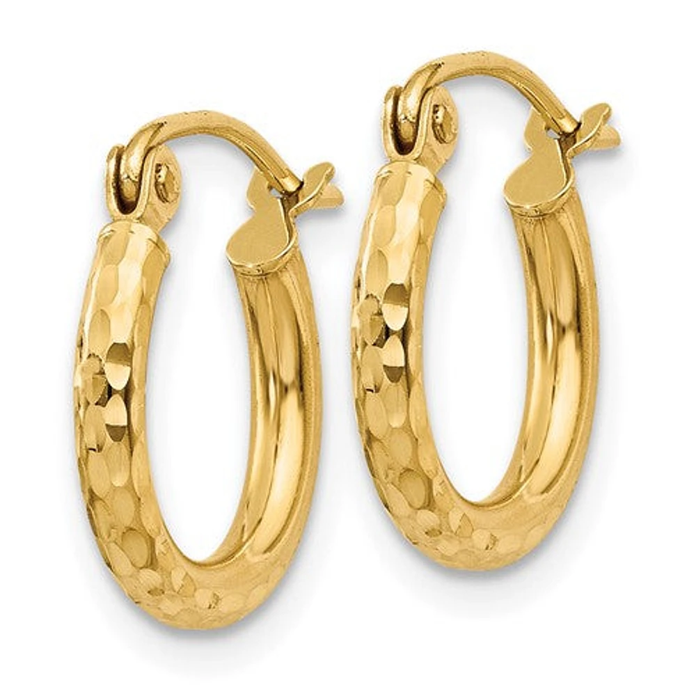 10k Diamond-cut 2mm Round Tube Hoop Earrings