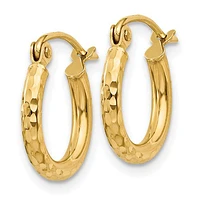 10k Diamond-cut 2mm Round Tube Hoop Earrings