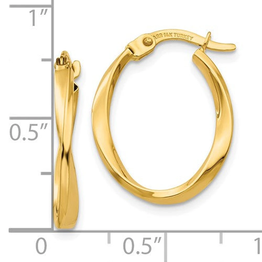 10k Gold Polished Twisted Oval Hoop Earrings