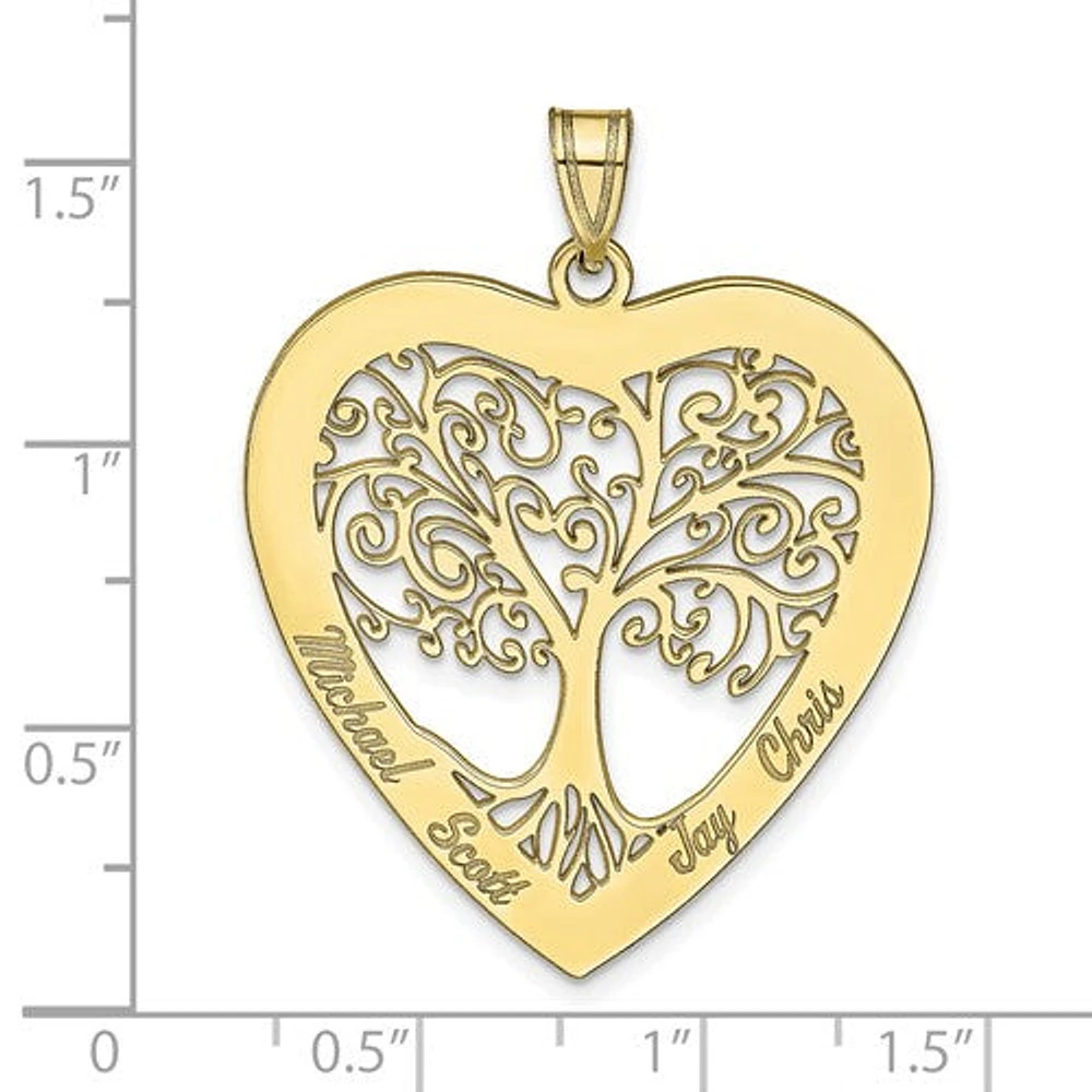 Polished Family Tree Heart Pendant (Up to 4 names) - Sterling Silver