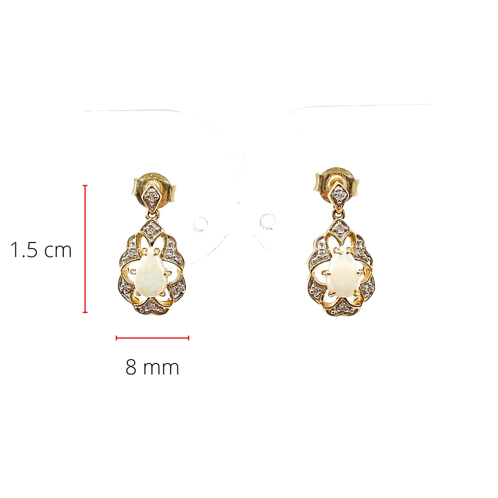 10K Yellow Gold 0.50cttw Genuine Opal and 0.06cttw Diamond Earrings