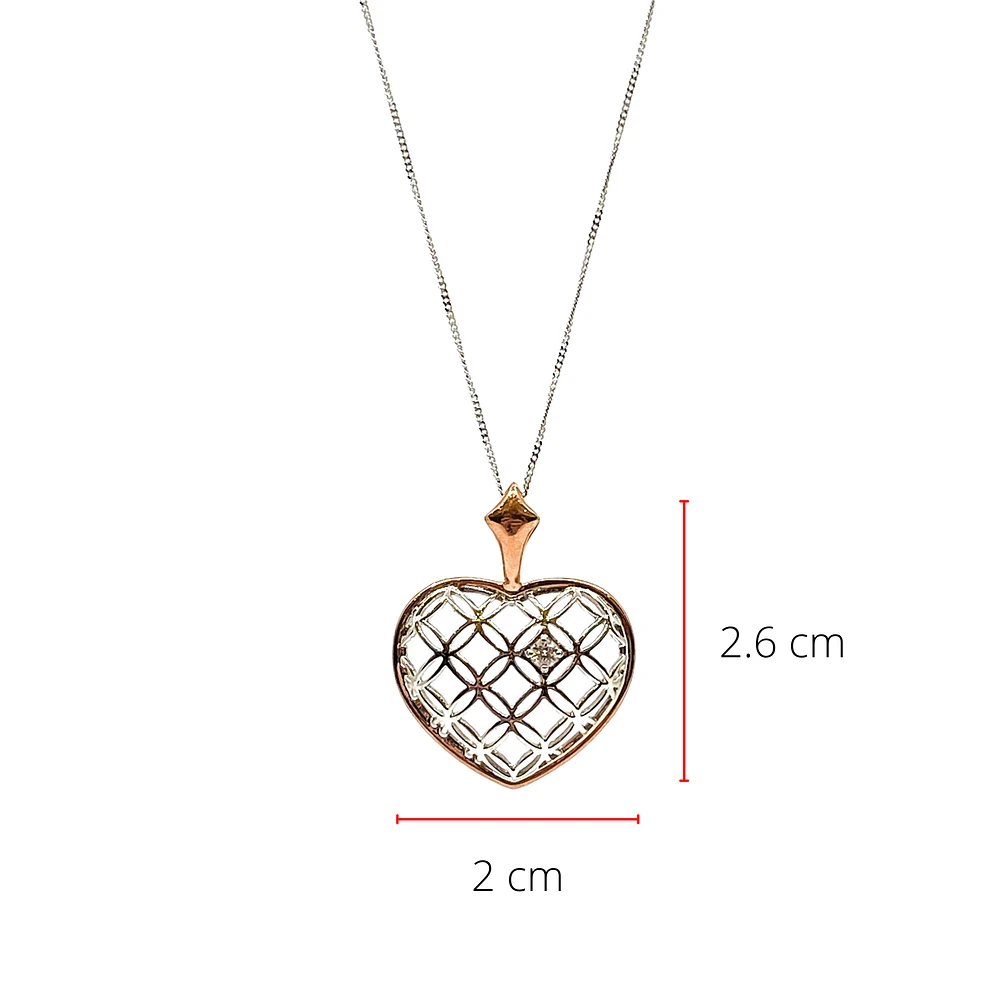 10K White & Rose Gold 0.142cttw Canadian Diamond Heart Necklace, 18"