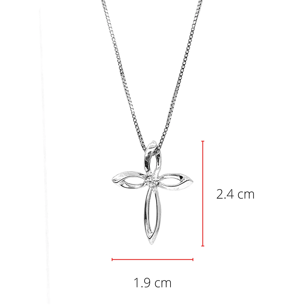 Sterling Silver 0.075cttw Diamond Cross Pendant, 18"