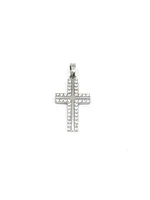 10K White Gold Cubic Zirconia Cross - 21mm x 13mm