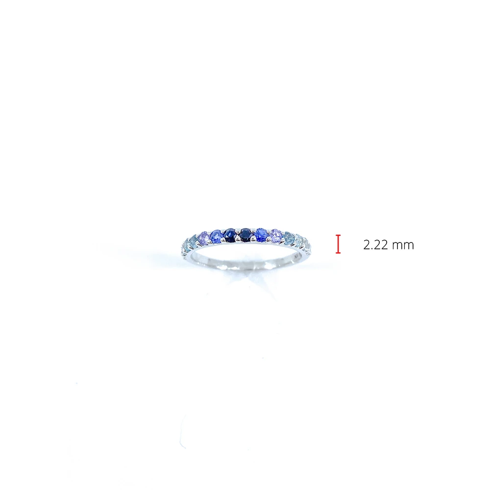 10K White Gold Genuine 2mm White Zircon, Aquamarine, Blue Zircon, Blue Topaz, Tanzanite, Ceylon Sapphire and Sapphire Gemstone Ring, size 6.5