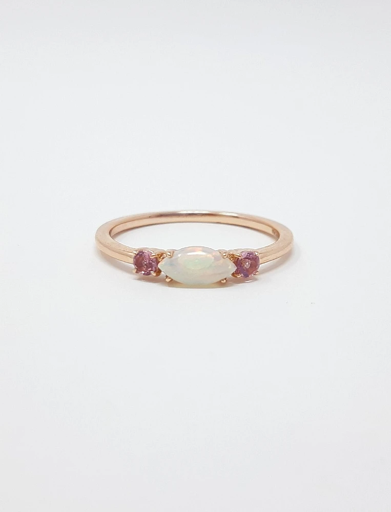 10K Rose Gold 7 x 3.25mm Opal and 2.5mm Pink Tourmaline Ring