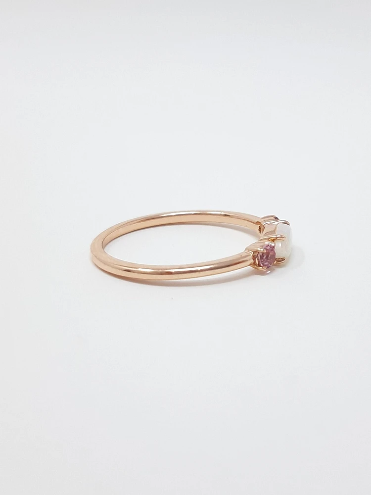 10K Rose Gold 7 x 3.25mm Opal and 2.5mm Pink Tourmaline Ring
