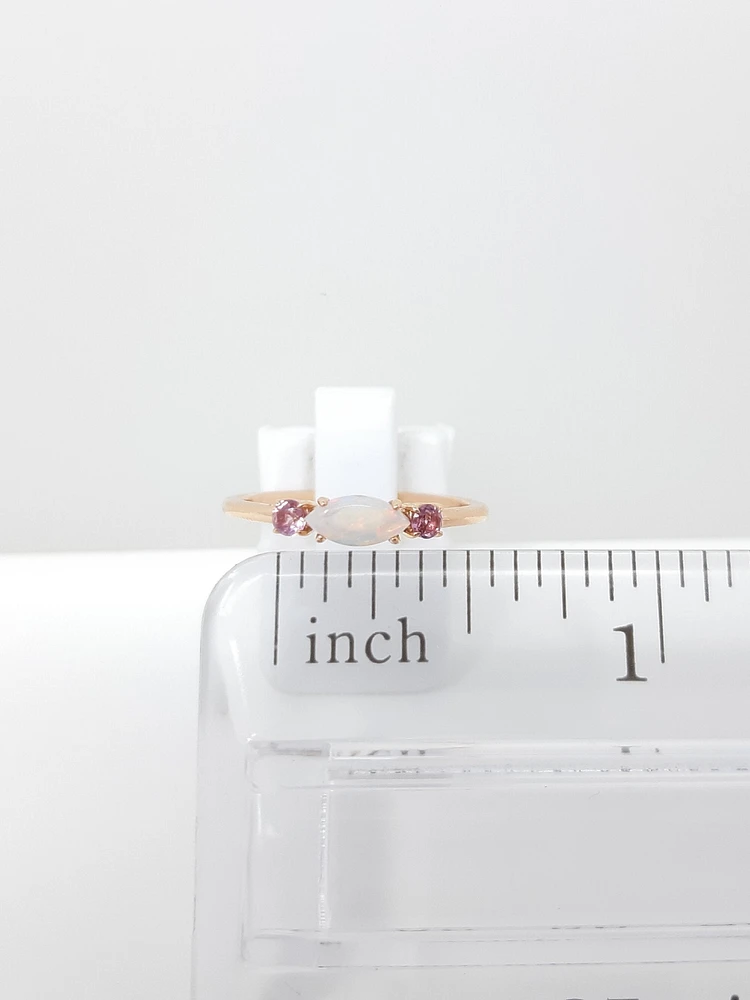 10K Rose Gold 7 x 3.25mm Opal and 2.5mm Pink Tourmaline Ring