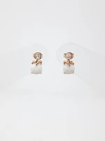 10K Rose Gold 6mm Cushion Cut Genuine Agate And 0.01cttw Diamonds Earrings