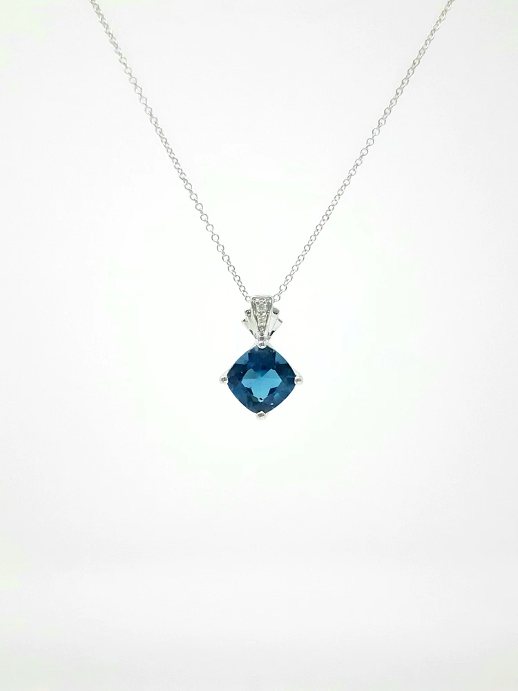 Blue Topaz and Diamond Pendant