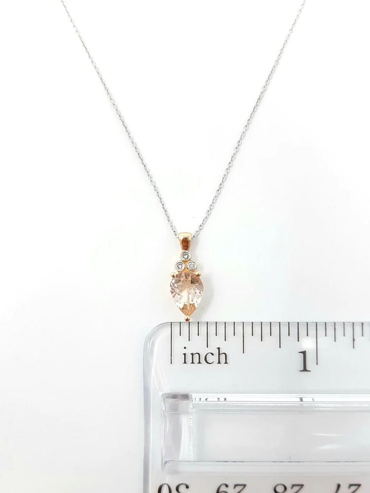 TRACKING - 10K Rose Gold 8x6mm Pear Cut Morganite and Diamond Pendant, 18"