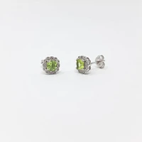 10K White Gold 1.00cttw Genuine Peridot and 0.03cttw Diamond Halo Earrings