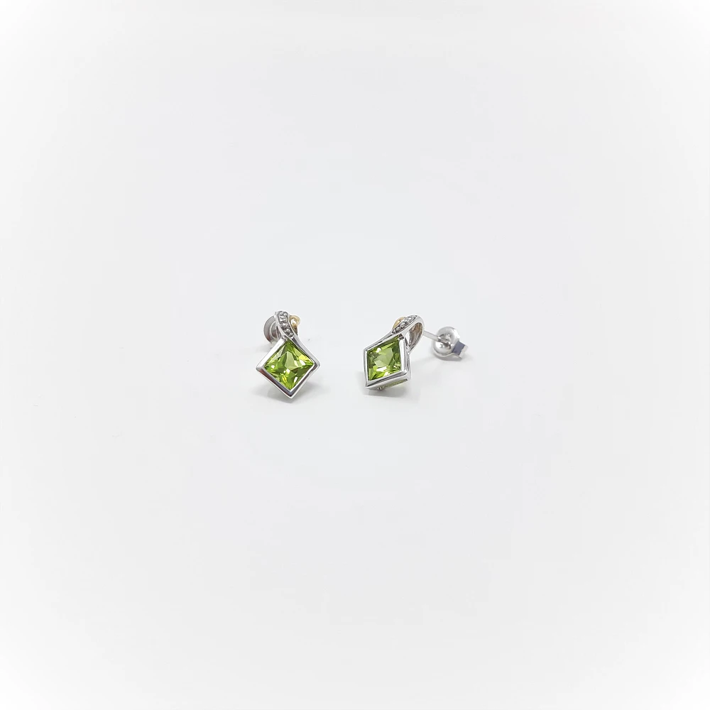10K White & Yellow Gold 1.80cttw Genuine Peridot and 0.01cttw Diamond Earrings