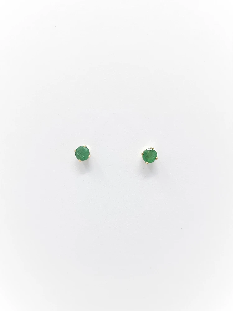 14K Yellow Gold Emerald Stud Earrings