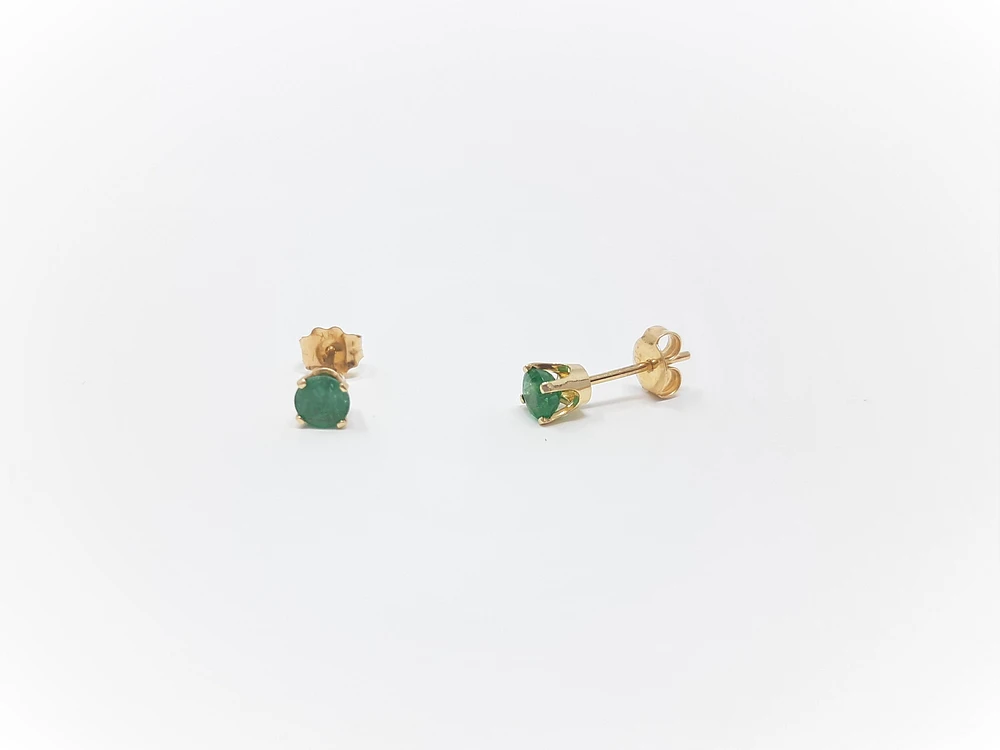 14K Yellow Gold Emerald Stud Earrings