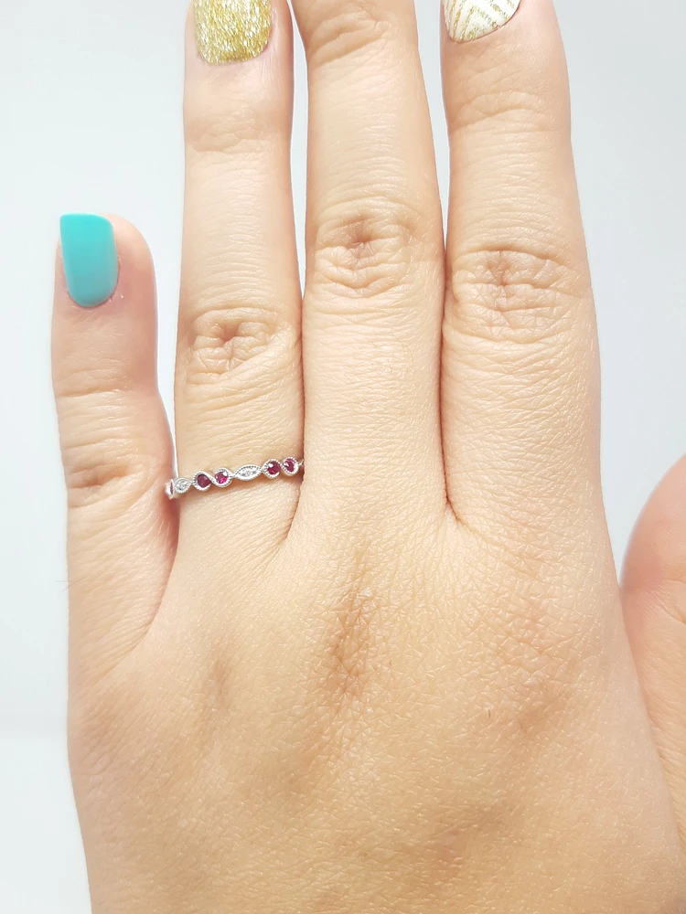 14K White Gold Ruby and Diamond Infinity Ring