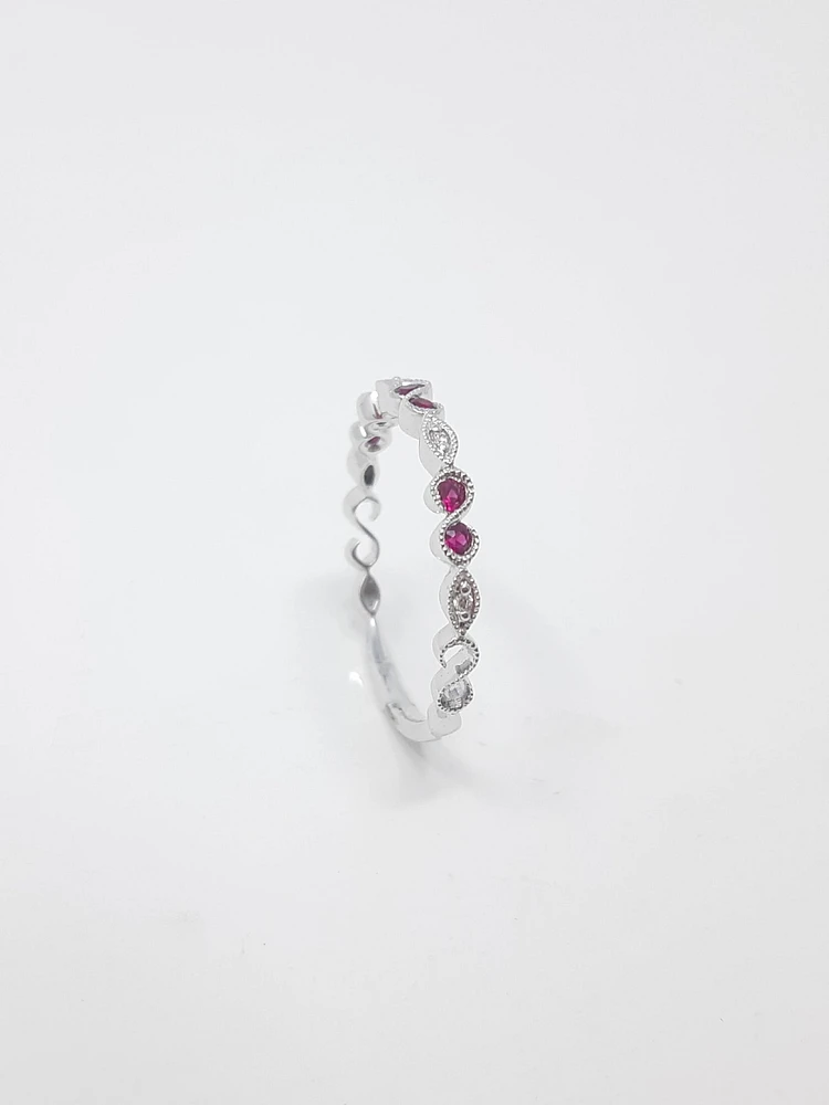 14K White Gold Ruby and Diamond Infinity Ring