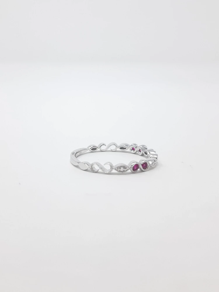 14K White Gold Ruby and Diamond Infinity Ring