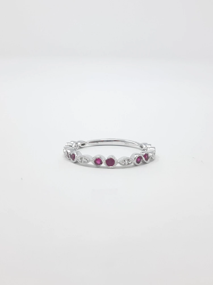 14K White Gold Ruby and Diamond Infinity Ring