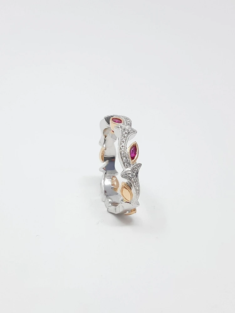 14K Two Tone White and Rose Gold 0.20cttw Ruby and 0.07cttw Diamond Ring