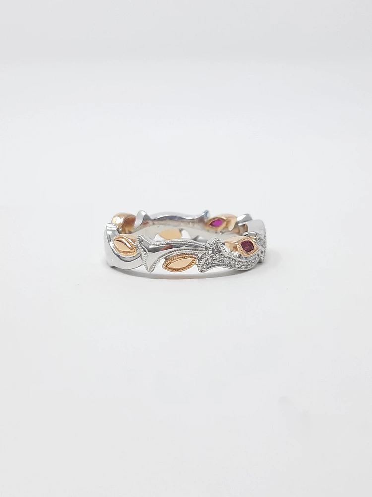14K Two Tone White and Rose Gold 0.20cttw Ruby and 0.07cttw Diamond Ring