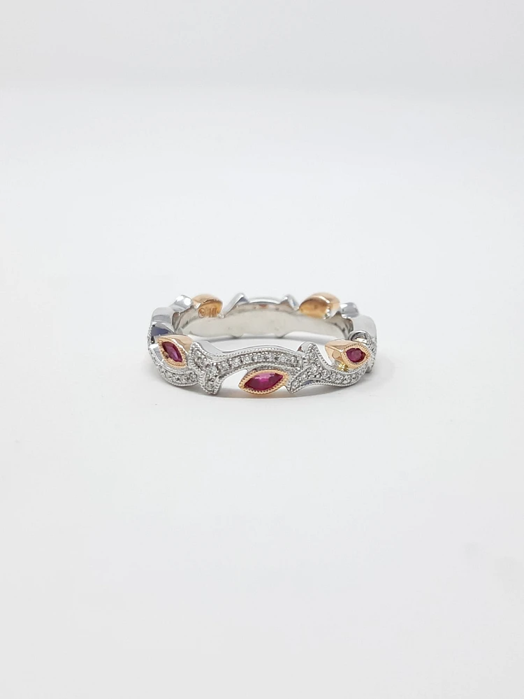 14K Two Tone White and Rose Gold 0.20cttw Ruby and 0.07cttw Diamond Ring