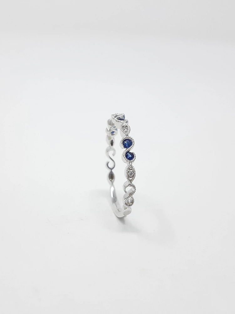 14K White Gold Sapphire and Diamond Infinity Ring