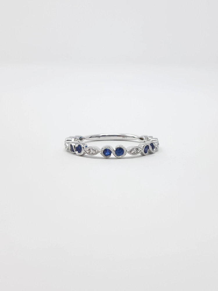 14K White Gold Sapphire and Diamond Infinity Ring