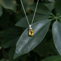 10K White Gold 8 x 6mm Citrine and 0.022cttw Diamond Pendant