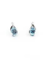 10K White Gold 6x4mm Oval Cabochon Cut Swiss Blue Topaz and 0.02cttw Diamond Earrings