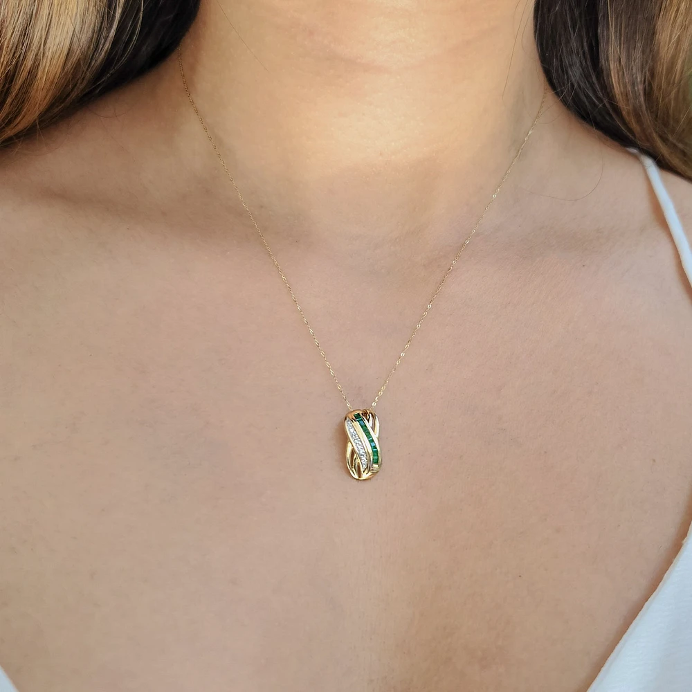 10K Yellow Gold Genuine Emerald and Diamond Pendant