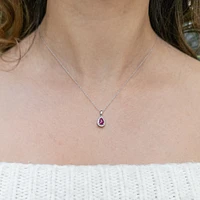 10K White Gold Genuine Ruby and Diamond Pendant