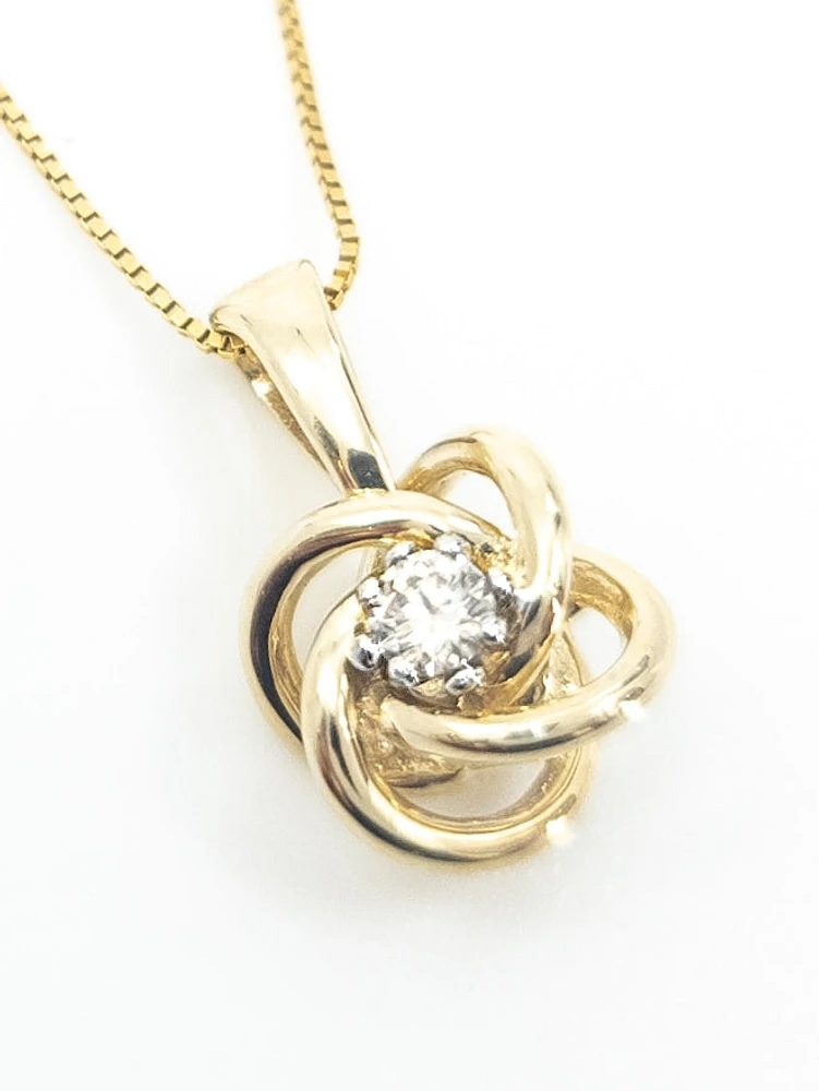 10K Yellow Gold 0.05cttw Canadian Diamond Love Knot Necklace, 18”