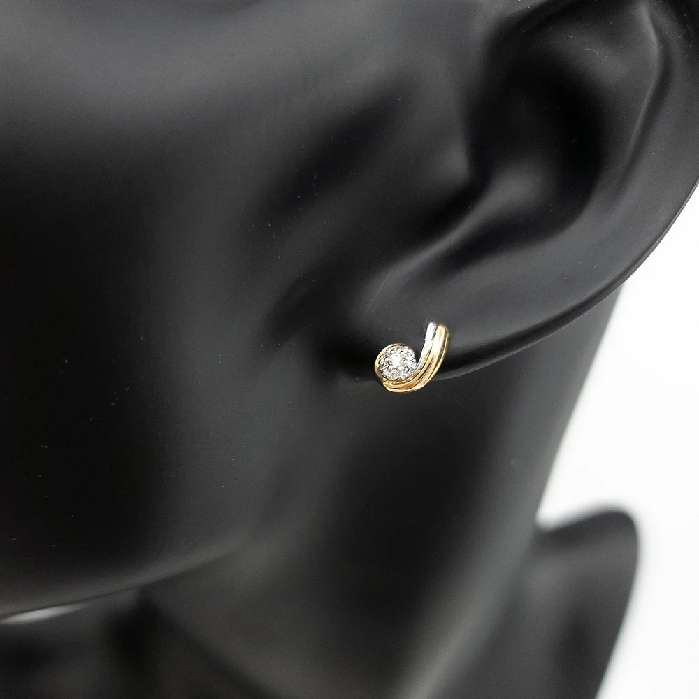 10K Two Tone Yellow and White Gold Diamond Earring