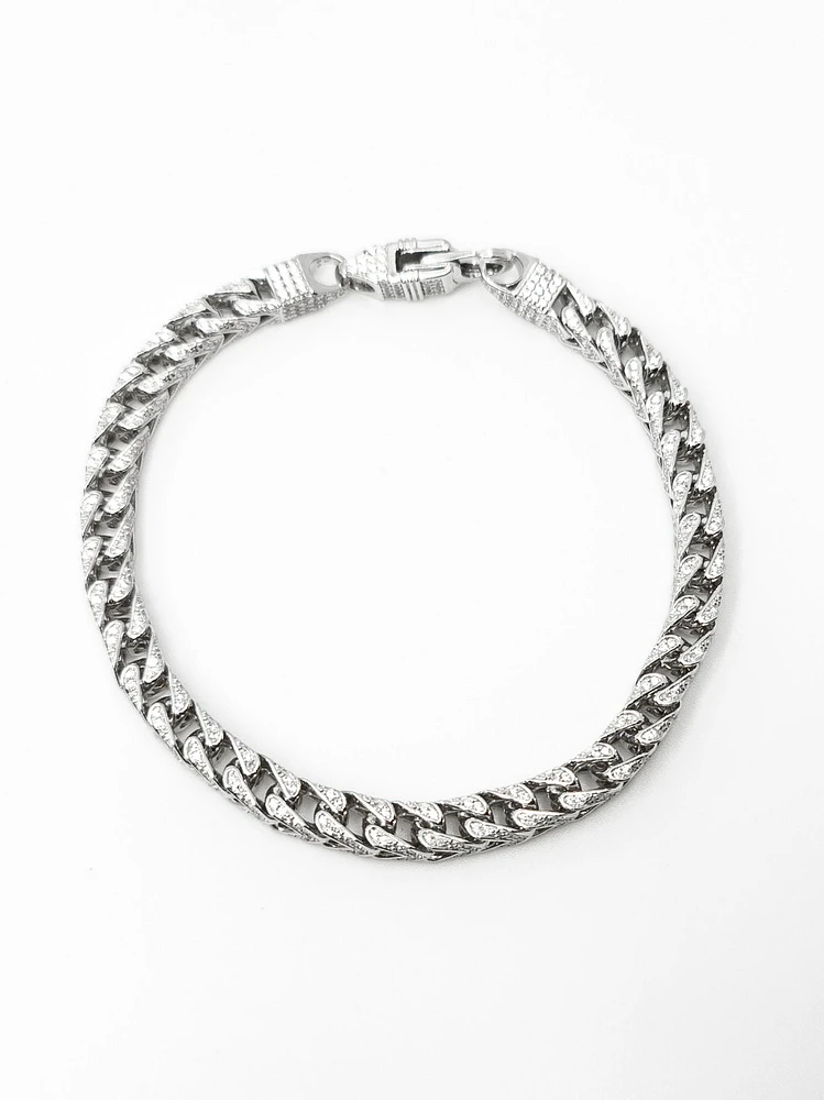 Sterling Silver & Cubic Zirconia Franco Chain - 22" / plated