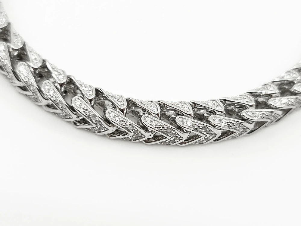 Sterling Silver & Cubic Zirconia Franco Chain - 22" / plated