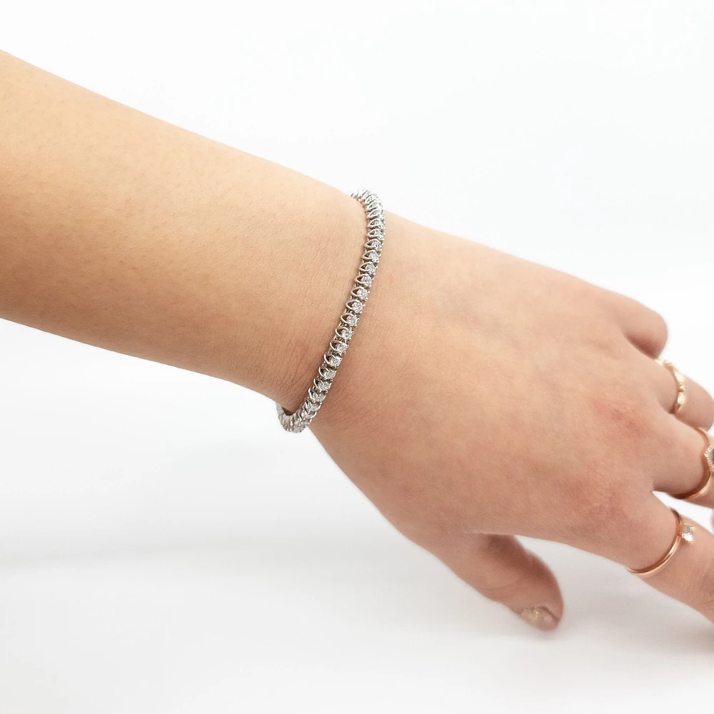 14K White Gold 3.0cttw Lab-Grown Diamond Tennis Bracelet