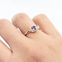 10K Rose Gold 0.35cttw Genuine Amethyst & 0.07cttw Diamond Halo Ring, size 7