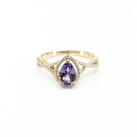 10K Yellow Gold Amethyst & 0.12cttw Diamond Ring- Size 6.5