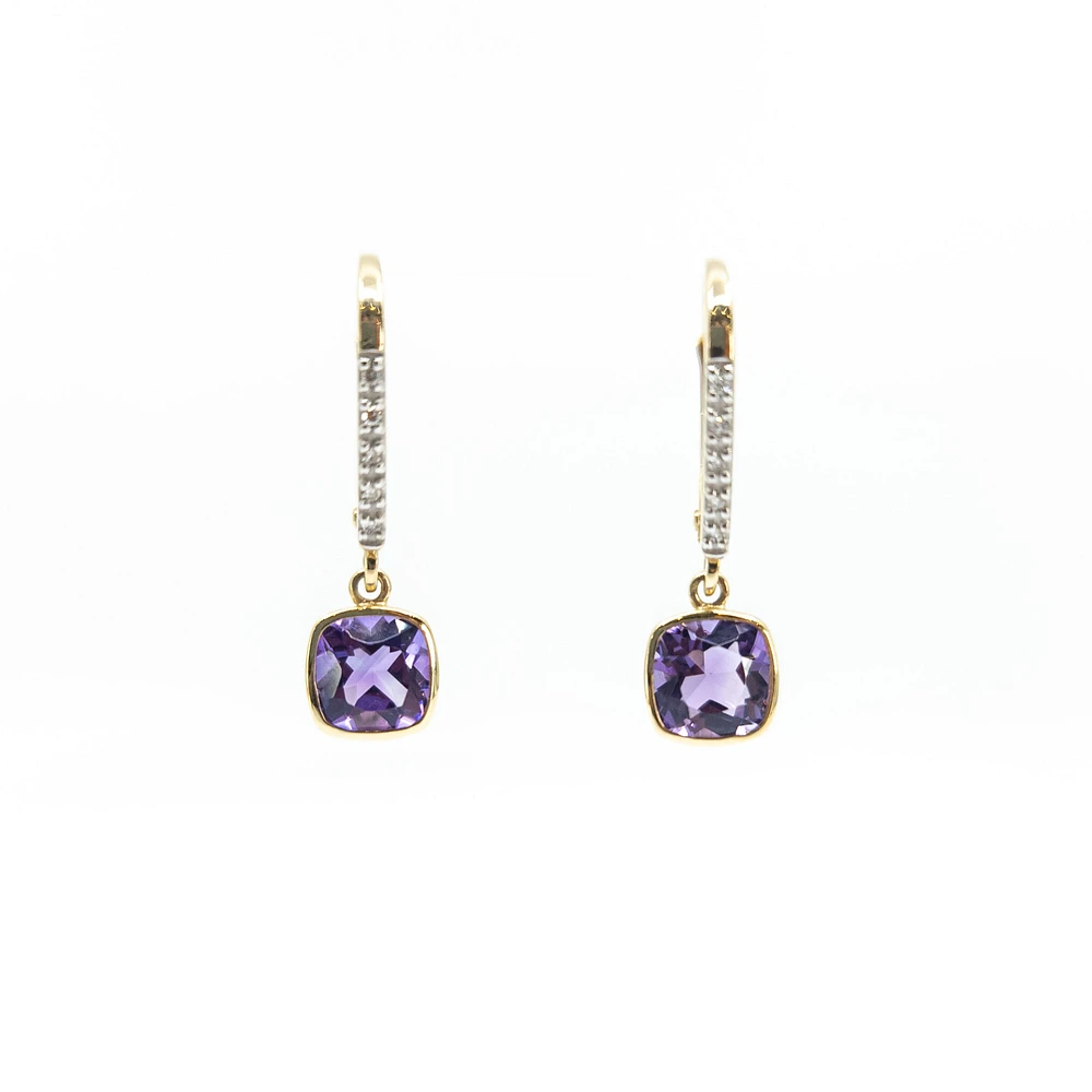 10K Yellow Gold Amethyst & Diamond 0.04cttw Earrings