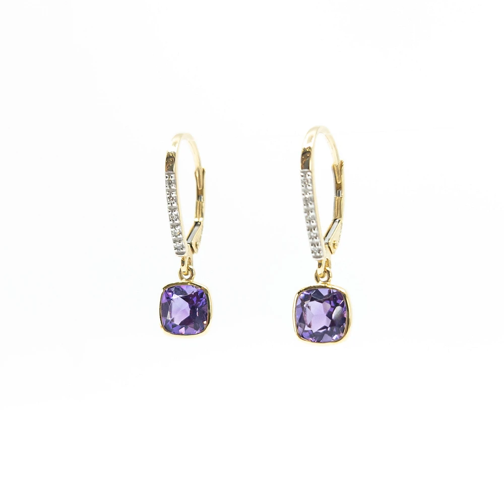 10K Yellow Gold Amethyst & Diamond 0.04cttw Earrings
